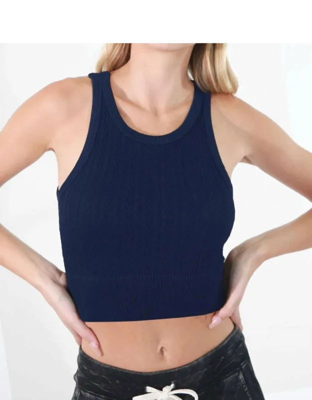 Cable Knit High Neck Crop Top