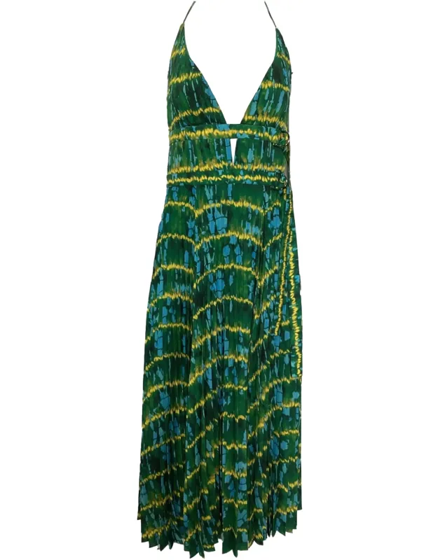 Winda Double-belted Pleated Tie-dyed Maxi Dress
