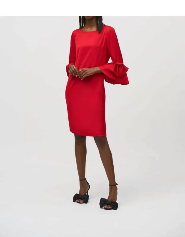 Ruffle Sleeve Satin Shift Dress
