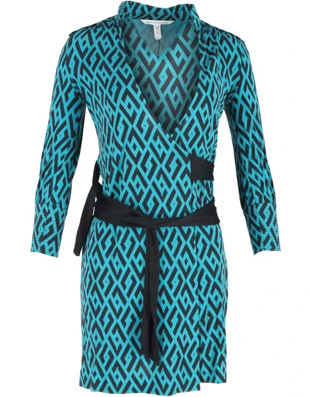 Tessa Wrap Dress In Silk With Geometric Print And Sash Tie
