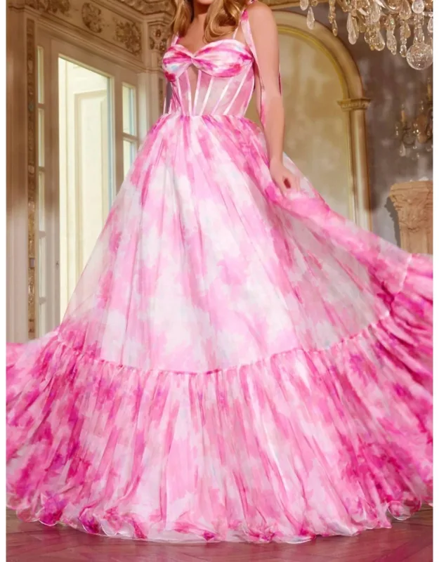 Floral Print Corset Prom Dress