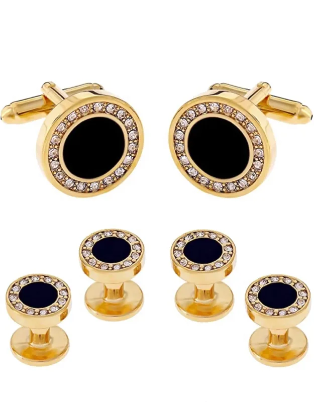 Silver Black Tie Formal Cufflink Set
