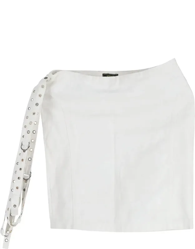 Eyelet Detail Belted Mini Skirt