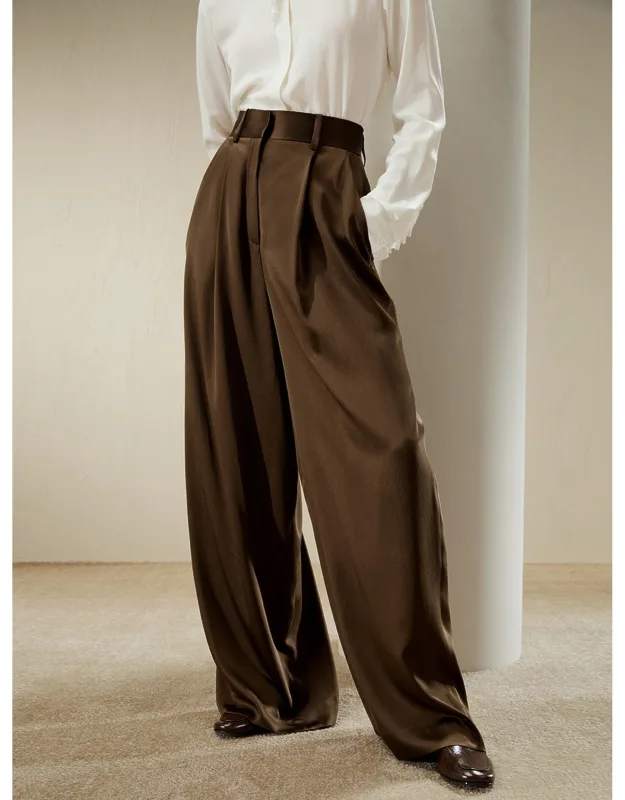 High-waisted Wide Leg Silk Pants