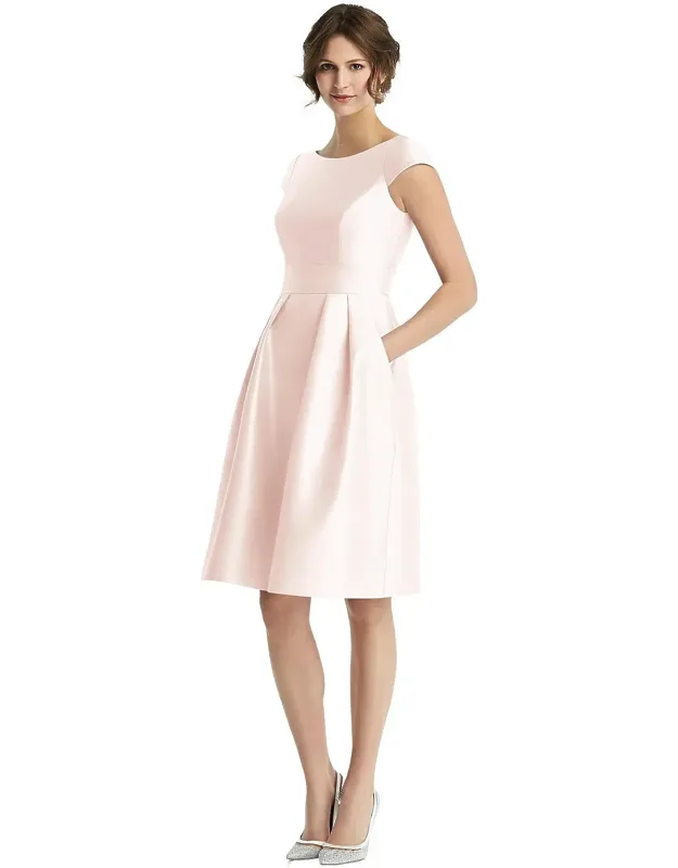Cap Sleeve Pleated Cocktail Dress With Pockets