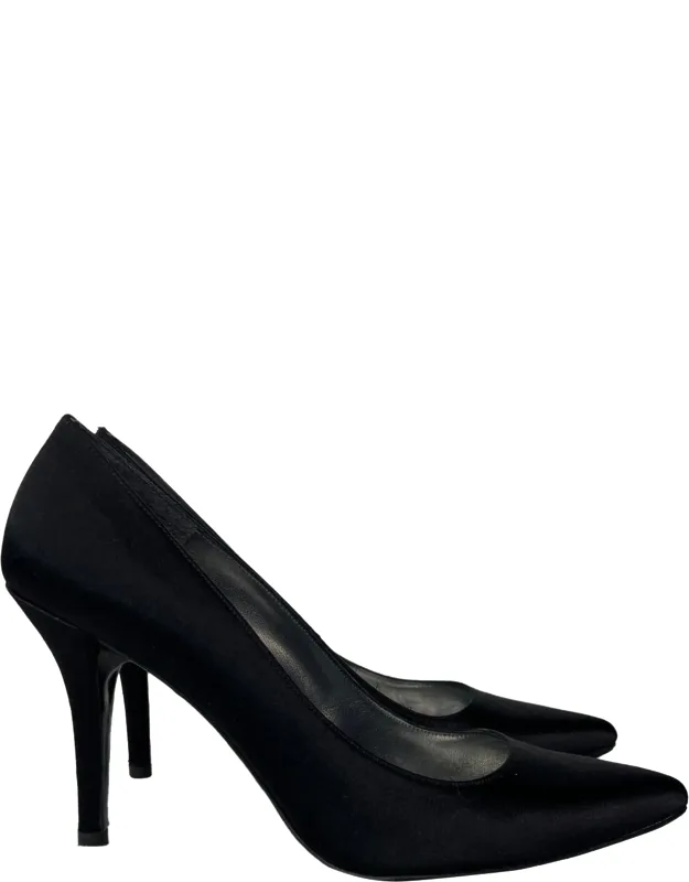 Pointed Toe Pumps In Satin With Stiletto Heel And Luxurious Leather Lining