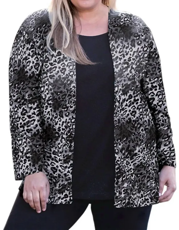 Layla Twofer Top - Plus In Cheetah, Long Sleeves, Open Front Cardigan