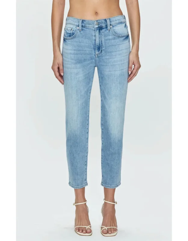 Monroe Crop High Rise Cigarette Jeans With Distressed Details And Button Fly