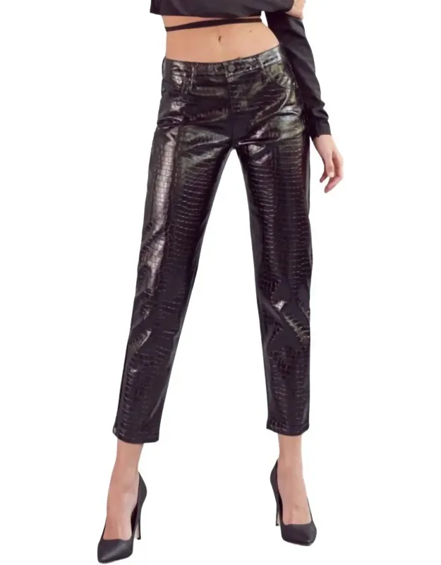 Snakeskin Coated Straight Leg Jean With Four-pocket Design And Zip-fly Closure