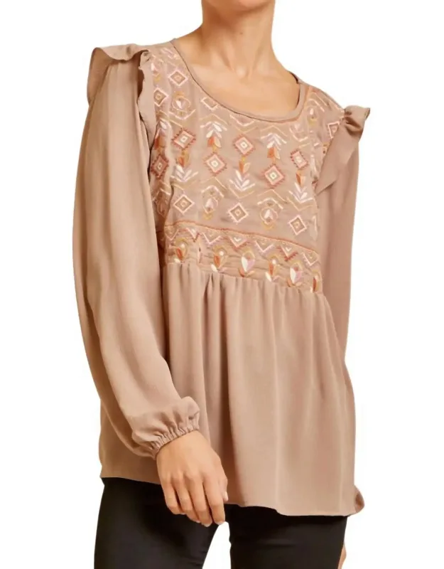 Embroidered Babydoll Ruffle Top