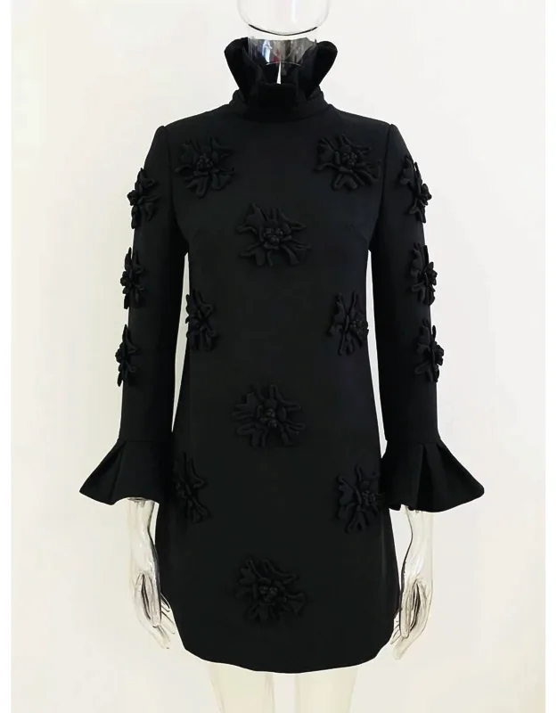 3d Flower Bell Sleeve Dress