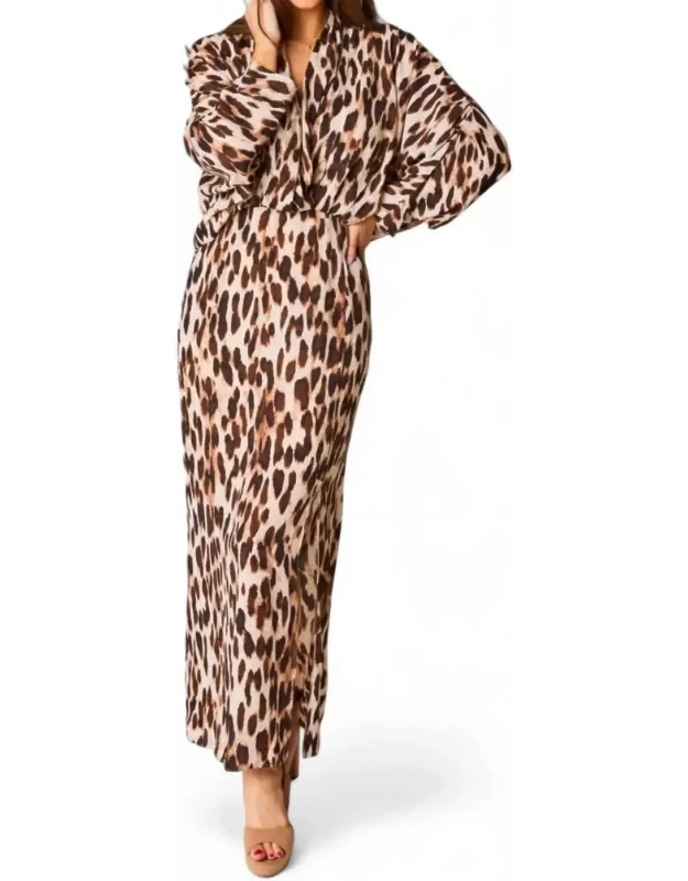 Jude Long Sleeve Maxi Dress With Slit And Lined Design