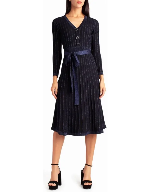 Knit Fit And Flare Valentina Dress With V-neck And Side Tie