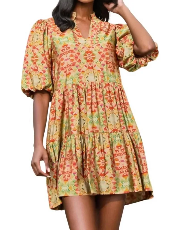 Puff Sleeve Print Dress