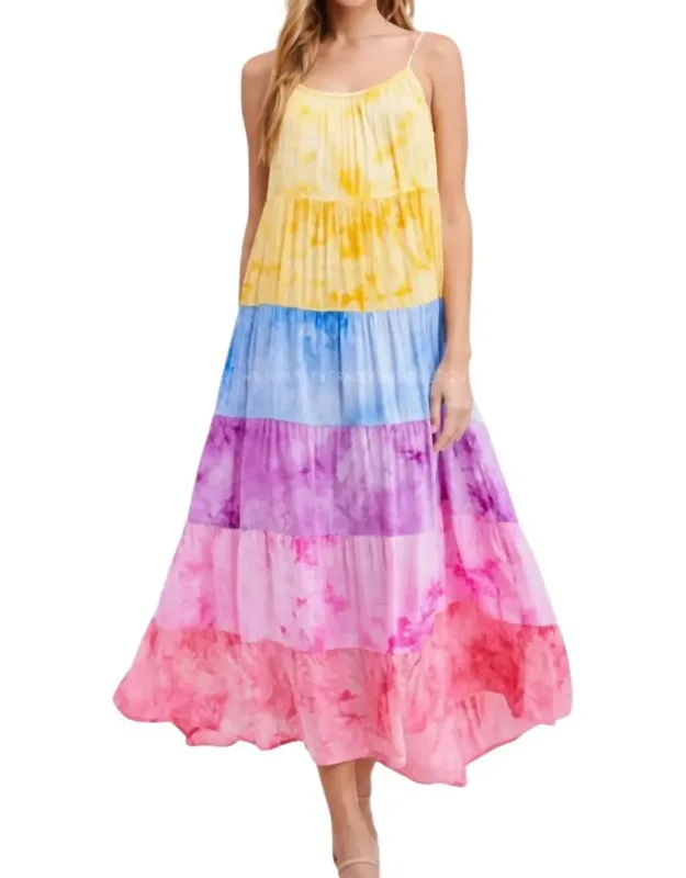 Tiered Tassel Tie Strap Dyed Dress
