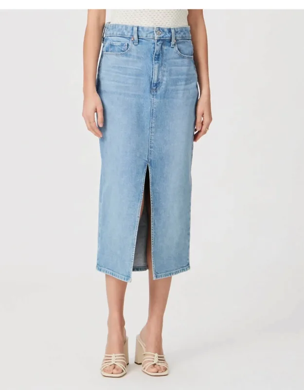 Angela Midi Skirt With Stylish Front Slit And Convenient Pockets