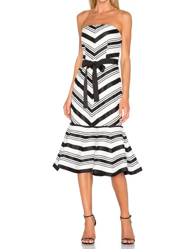 Ribbon Tie Belt Strapless Dress