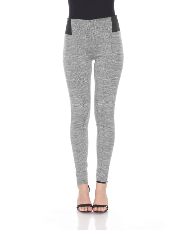 Jacquard Slim Pants In Square With Soft Side Elastic Inserts, Mid-rise
