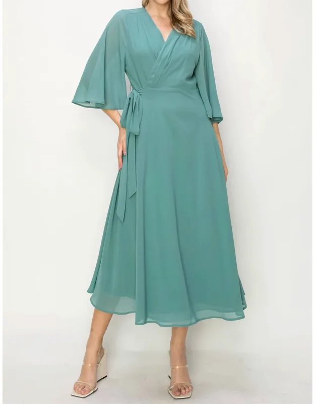 Wrap Knit V Neck Midi Dress