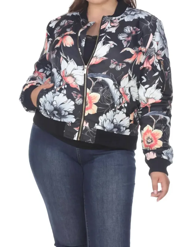 Floral Bomber Jacket - Sporty-chic With Elegant Pattern