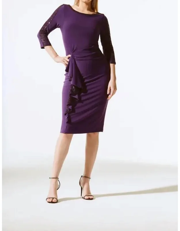 Sequined Ruffle 3/4 Sleeve Sheath Dress