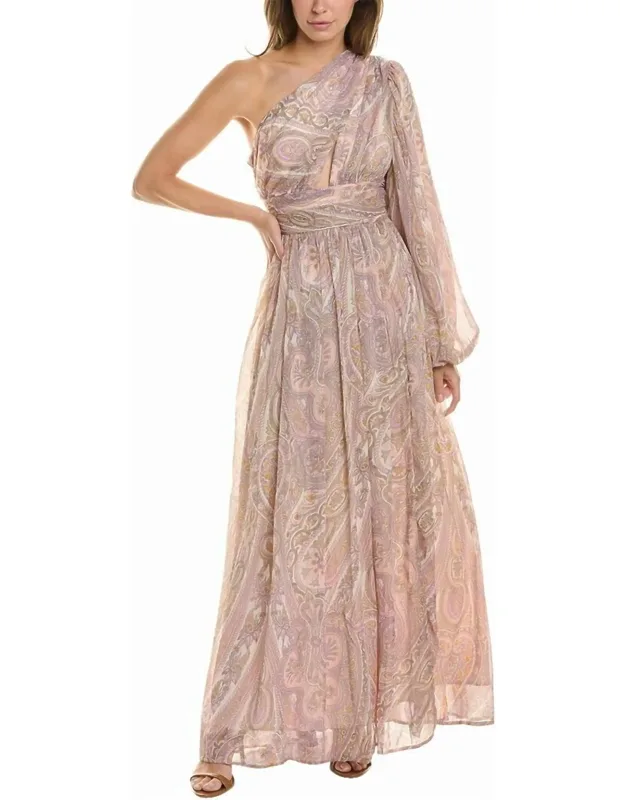 Gianni Maxi Dress With One-shoulder Neckline And Draped Waist Detail