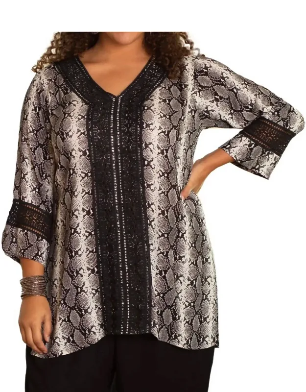 Print Tatum Bracelet Sleeve V-neck Tunic - Floral Prints, A-line Shape