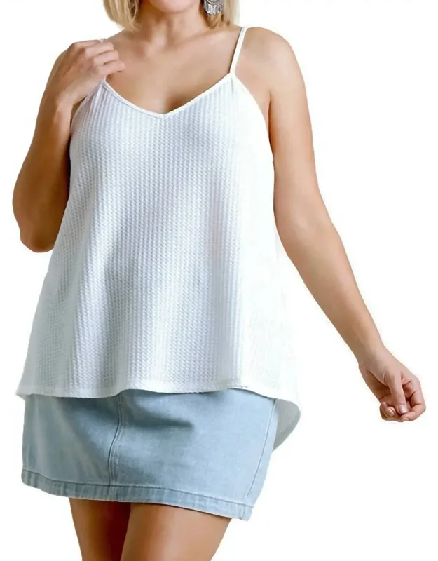 Waffle Knit V-neck Tank Top - Lightweight Layering Essential