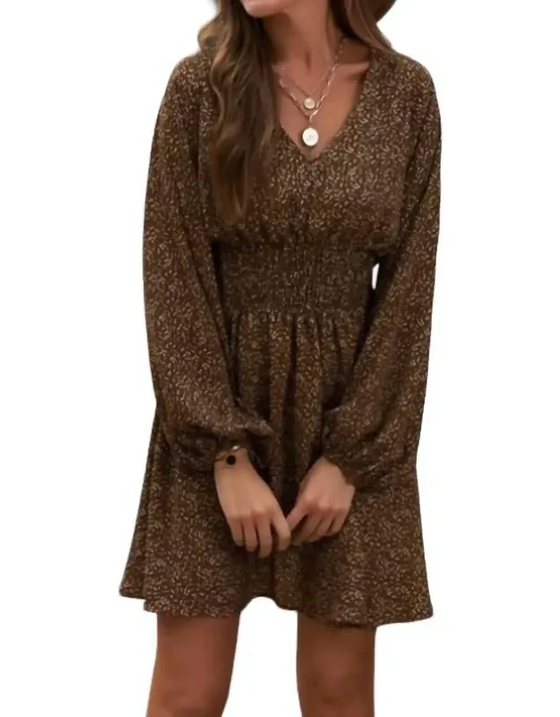 Balloon Sleeve Smocked Waist Dress