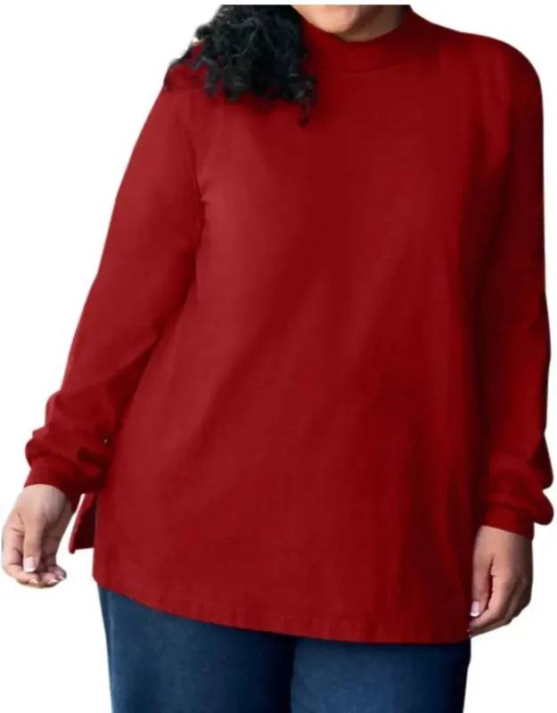 Cotton Jersey Mock Long Sleeve Top