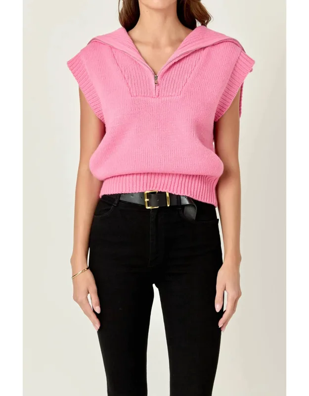 Zip Mock Neck Knit Sweater Vest