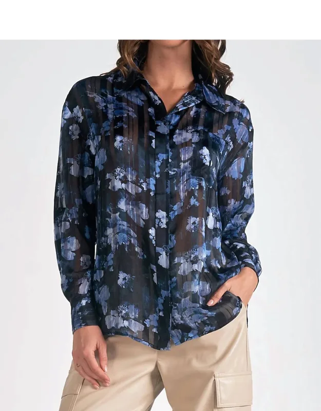 Long Sleeve Floral Sheer Blouse