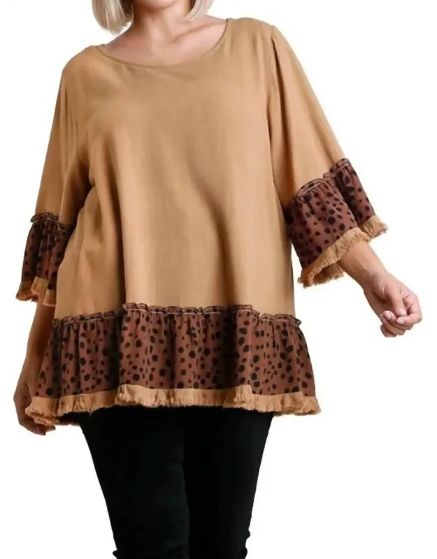 Spotted Bell Sleeve Frayed Top