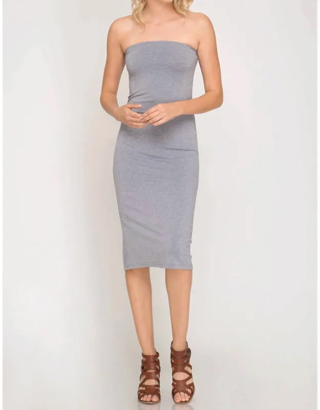 Strapless Basic Tube Midi Dress