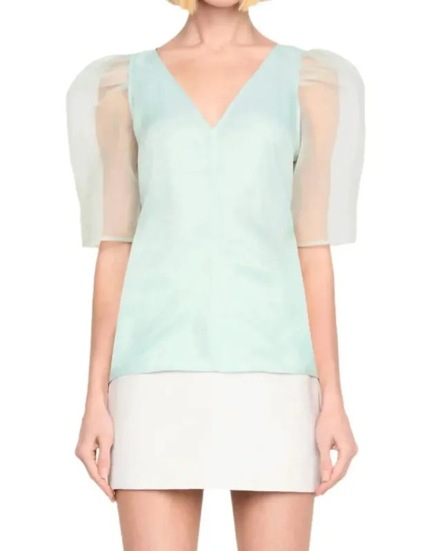 Addie Blouse In Oasis With Timeless Design And Sheer Sleeves