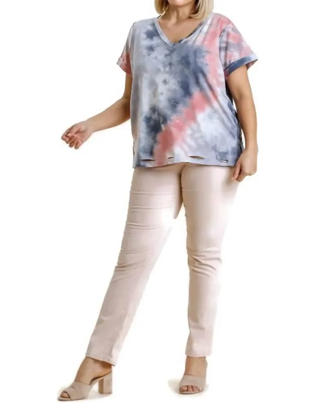 Distressed Tie Dye Top With Light Weight And Good Stretch