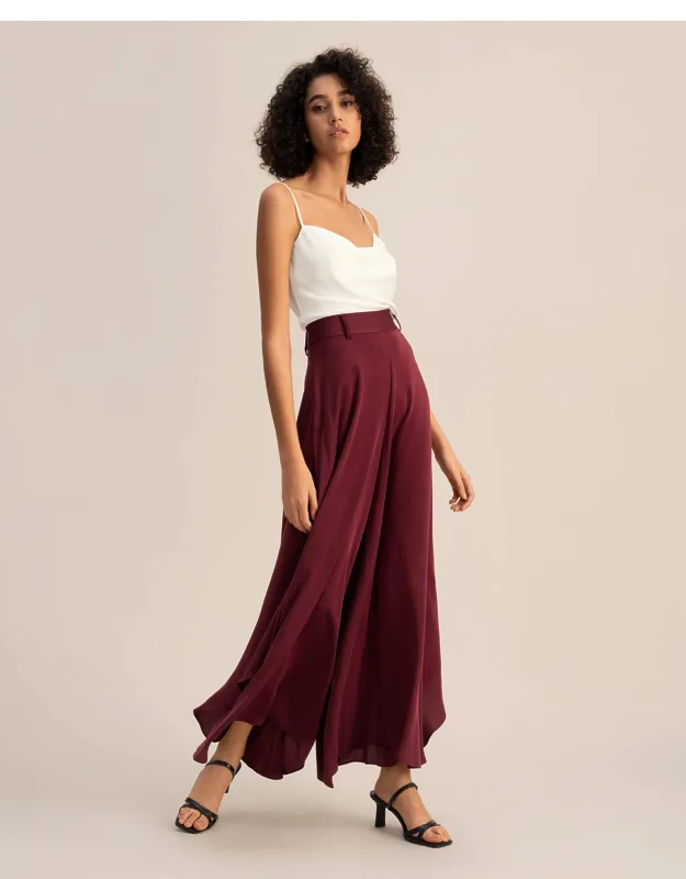 Wide-legged Silk Fig Pants, High Waist, Floaty