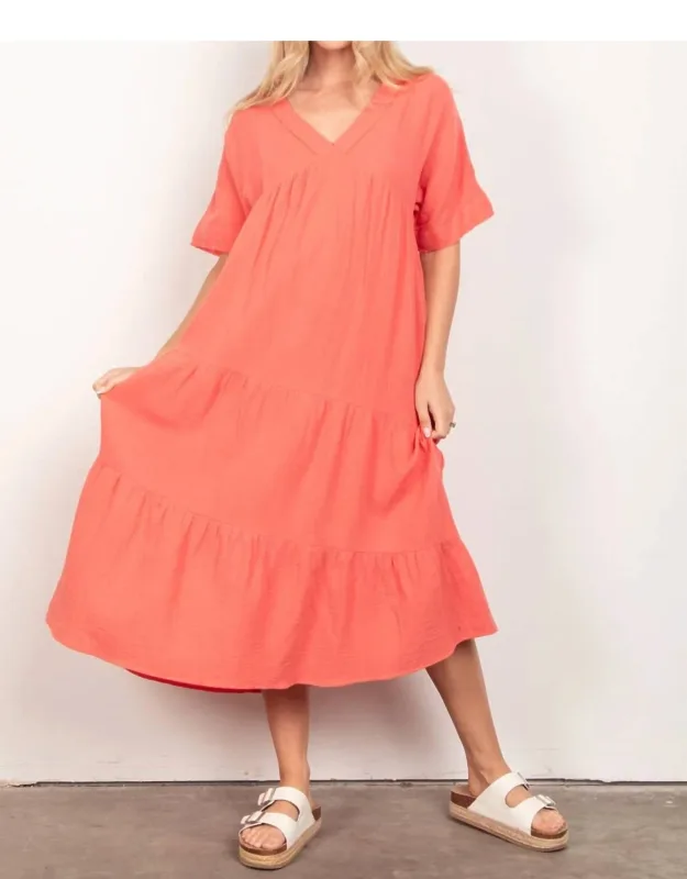 Frayed Detail Soft Crinkle Gauze Midi Dress