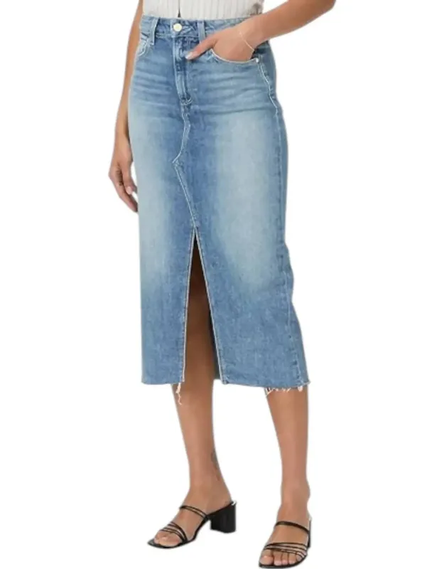 Meadow Midi Skirt In La Rambla With Raw Hem And Flirty Front Slit