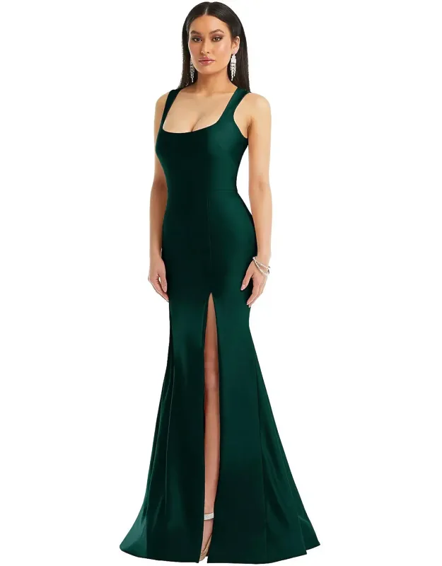 Square Neck Stretch Satin Mermaid Dress