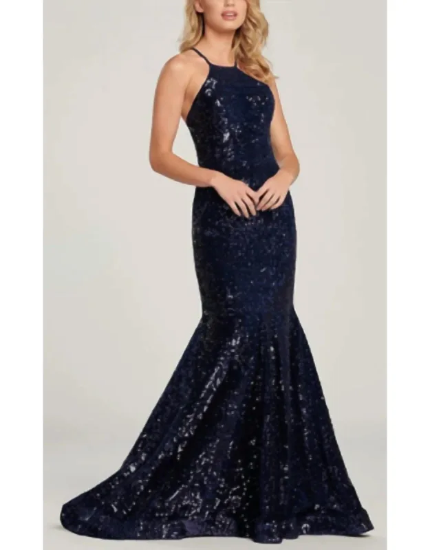 High Neck Halter Sequin Mermaid Dress