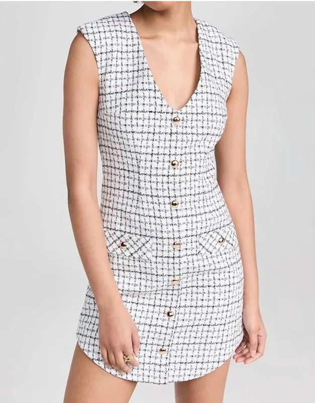 Ivana Dress With Padded Shoulders And Decorative Button Placket