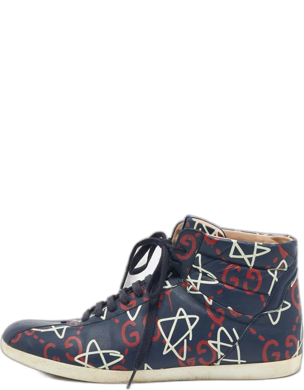 Leather Ghost Logo High Top Sneakers