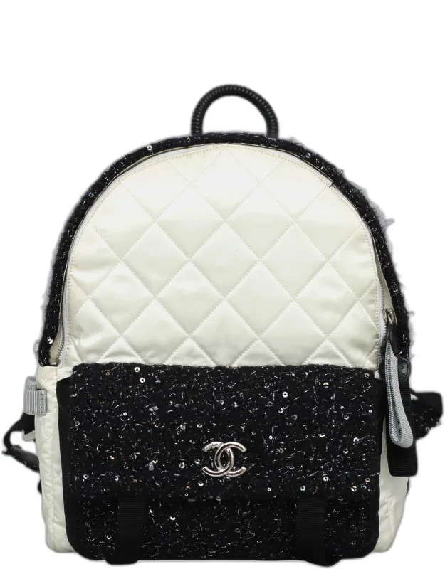 Leather Nylon Tweed Quilted Backpack