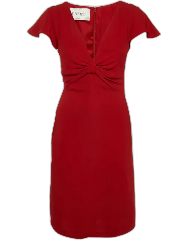 Red Crepe Cap Sleeve Short Dress