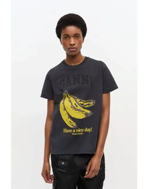 Ganni Black Banana Graphic T-shirt With Round Neckline And Short Sleeves