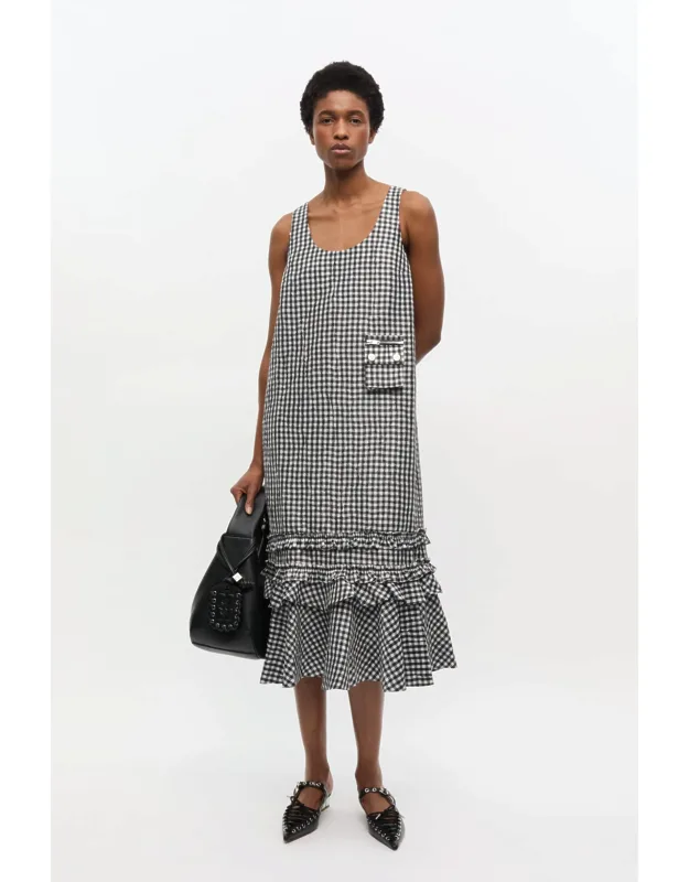 Crinkled Check Long Dress