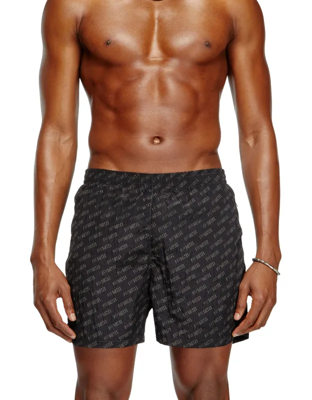 Mid-length Swim Shorts With All-over Logo
