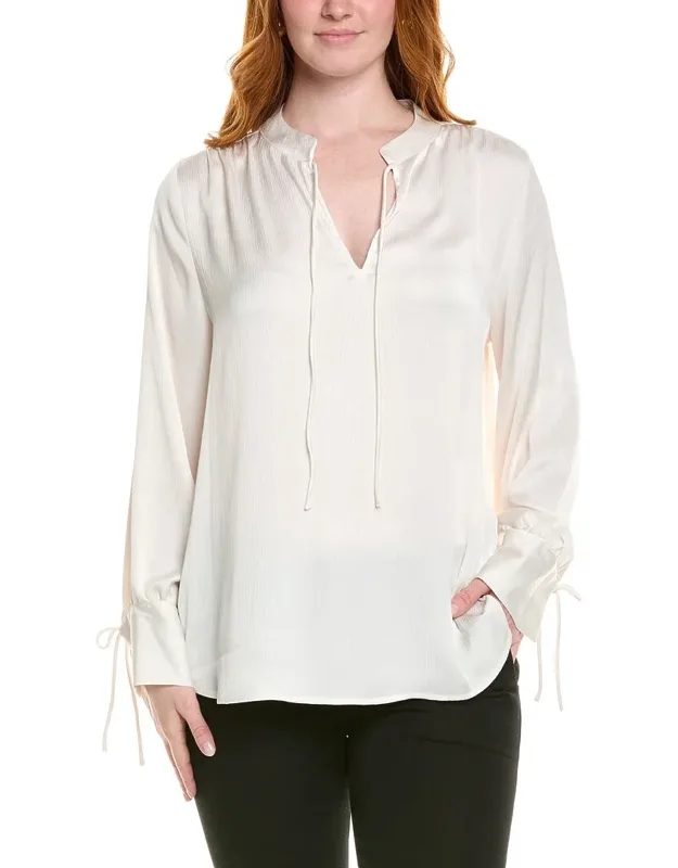 Anne Klein Plus Blouse With Tie-neck And Stand Collar