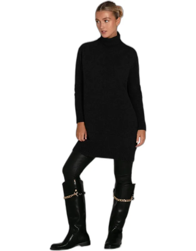 Nothing Compares Knit Dress With Ribbed Cuffs And Turtle Neck